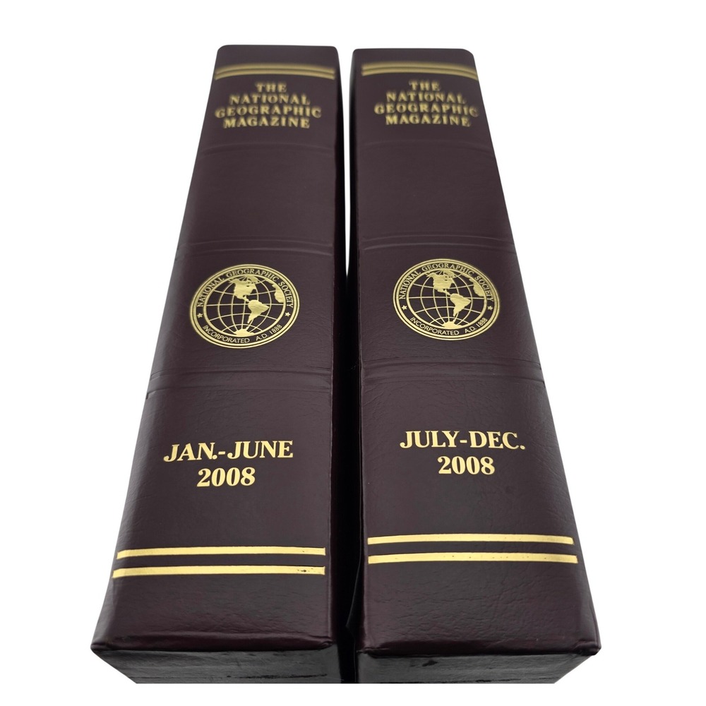 National Geographic Magazine Slipcase Binders 2008 Set of 2 Burgundy Good‎